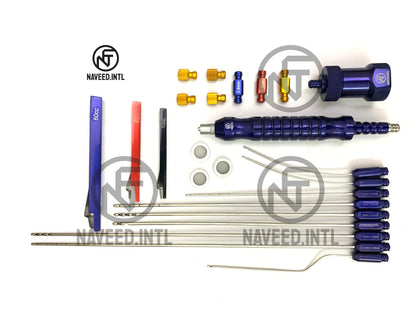 Liposuction Cannula Set of 9 Pieces, 3 Syringe Snap Lock, Fat Converters, Nano Cartridge with 3 Mesh, 4 Syringe Cap, 1 Luer Lock to Tubing Handle