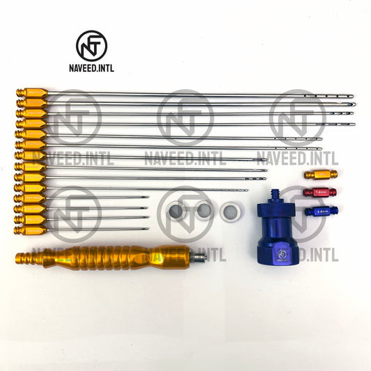 22-piece liposuction and fat grafting cannula set with transfer accessories