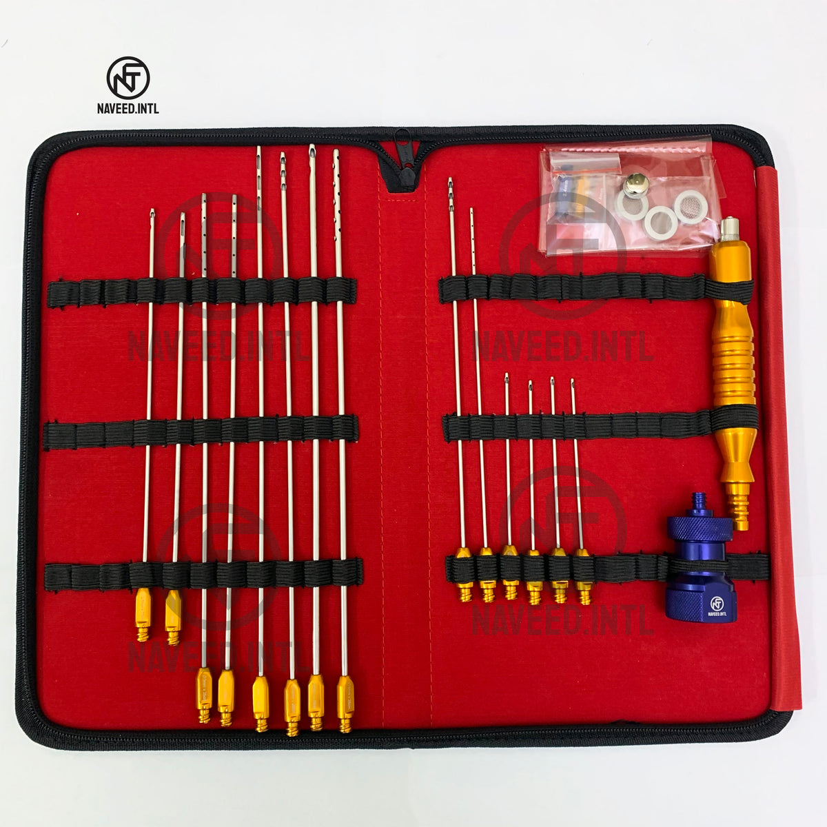 complete picturre of set with cannuals arer perfectly arranged in a hand carry pouch