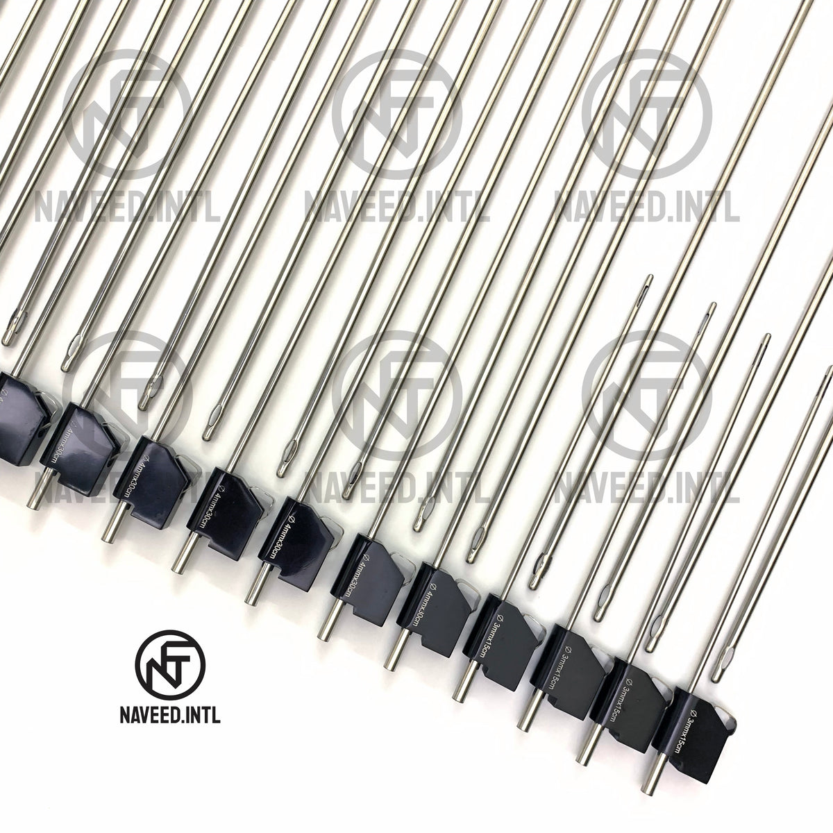 MicroAire PAL Cannula Tip Variety Close-Up – Basket and Mercedes 3mm Tip Designs Showing Port Configurations Including Single, Double and Multi-Port Openings by Naveed International