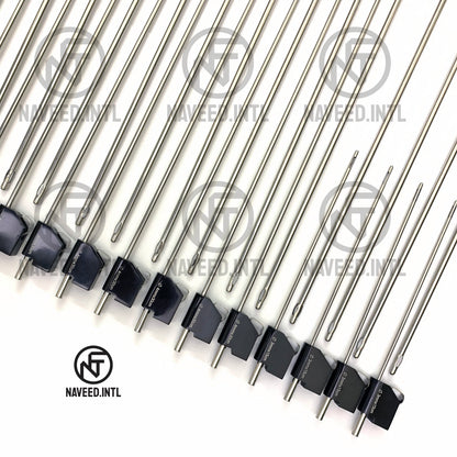 MicroAire PAL Cannula Tip Variety Close-Up – Basket and Mercedes 3mm Tip Designs Showing Port Configurations Including Single, Double and Multi-Port Openings by Naveed International