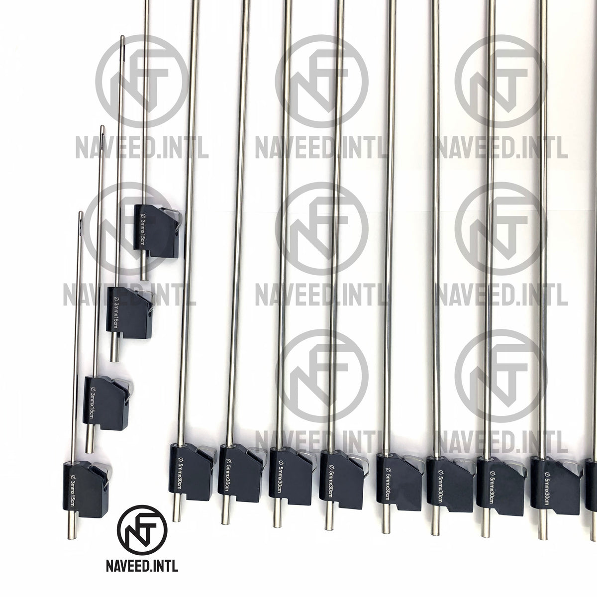 MicroAire PAL Cannula Set Red Roll Case Left Panel – Showing 3mm Mercedes 15cm Cannulas with Red Anodised Handles and Black Power Handle Basket Cannulas with Size Markings by Naveed International