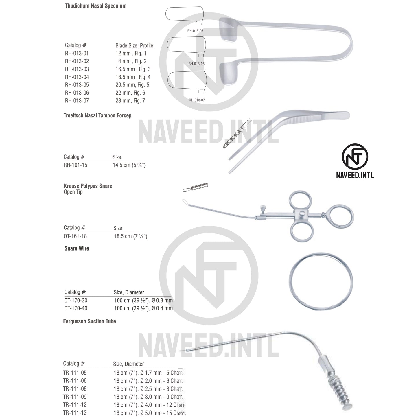 Nasal Polypectomy Surgical Instrument Set | ENT Nasal Surgery Kit | Thudichum Nasal Speculum, Krause Polypus Snare, Fergusson Suction Tube, Troeltsch Tampon Forcep & Snare Wire | German Stainless Steel