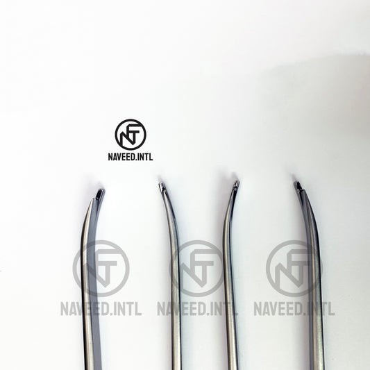 Neivert Anderson Osteotome – Close-Up of Curved Shaft Tips Showing Guarded Beveled Blade Profile Left and Right Sided