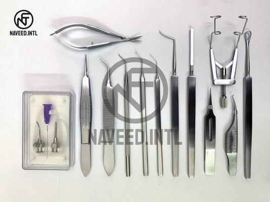 Ophthalmic Cataract Micro Surgery Instrument Kit – 13 Pieces with Autoclavable Tray | Complete Eye Surgery Set