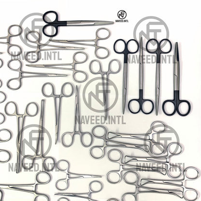 Plastic Surgery Instrument Set | Complete Reconstructive Surgery Kit | Graefe Forceps, Mayo Super Edge Scissors, Frazier Suction Tube, Farabeuf Retractor, Skin Hooks, Halsey Needle Holders & Micro-Mosquito Forceps | Kidney Trays Set