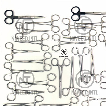 Plastic Surgery Instrument Set | Complete Reconstructive Surgery Kit | Graefe Forceps, Mayo Super Edge Scissors, Frazier Suction Tube, Farabeuf Retractor, Skin Hooks, Halsey Needle Holders & Micro-Mosquito Forceps | Kidney Trays Set