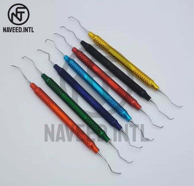 Gracey Curette Set 7 Pieces – Multicolour Hollow Handle Periodontal Scalers | Full Mouth Coverage | Complete Dental Instrument Kit
