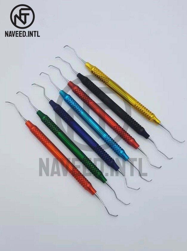 Gracey Curette Set 7 Pieces – Multicolour Hollow Handle Periodontal Scalers | Full Mouth Coverage | Complete Dental Instrument Kit