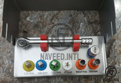 Dental Implant Remover Kit 8 Pieces – Screw Hex Driver, Pilot Drill & Ratchet Wrench | Complete Implant Removal Instrument Set