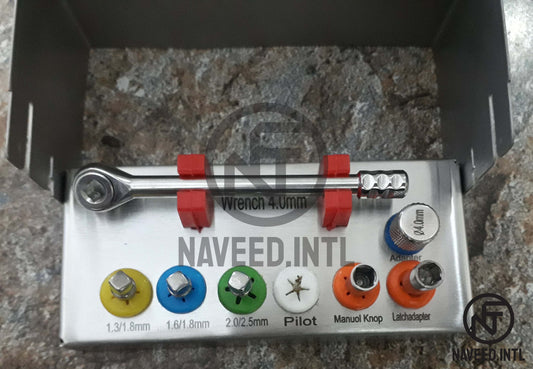 Dental Implant Remover Kit 8 Pieces – Screw Hex Driver, Pilot Drill & Ratchet Wrench | Complete Implant Removal Instrument Set