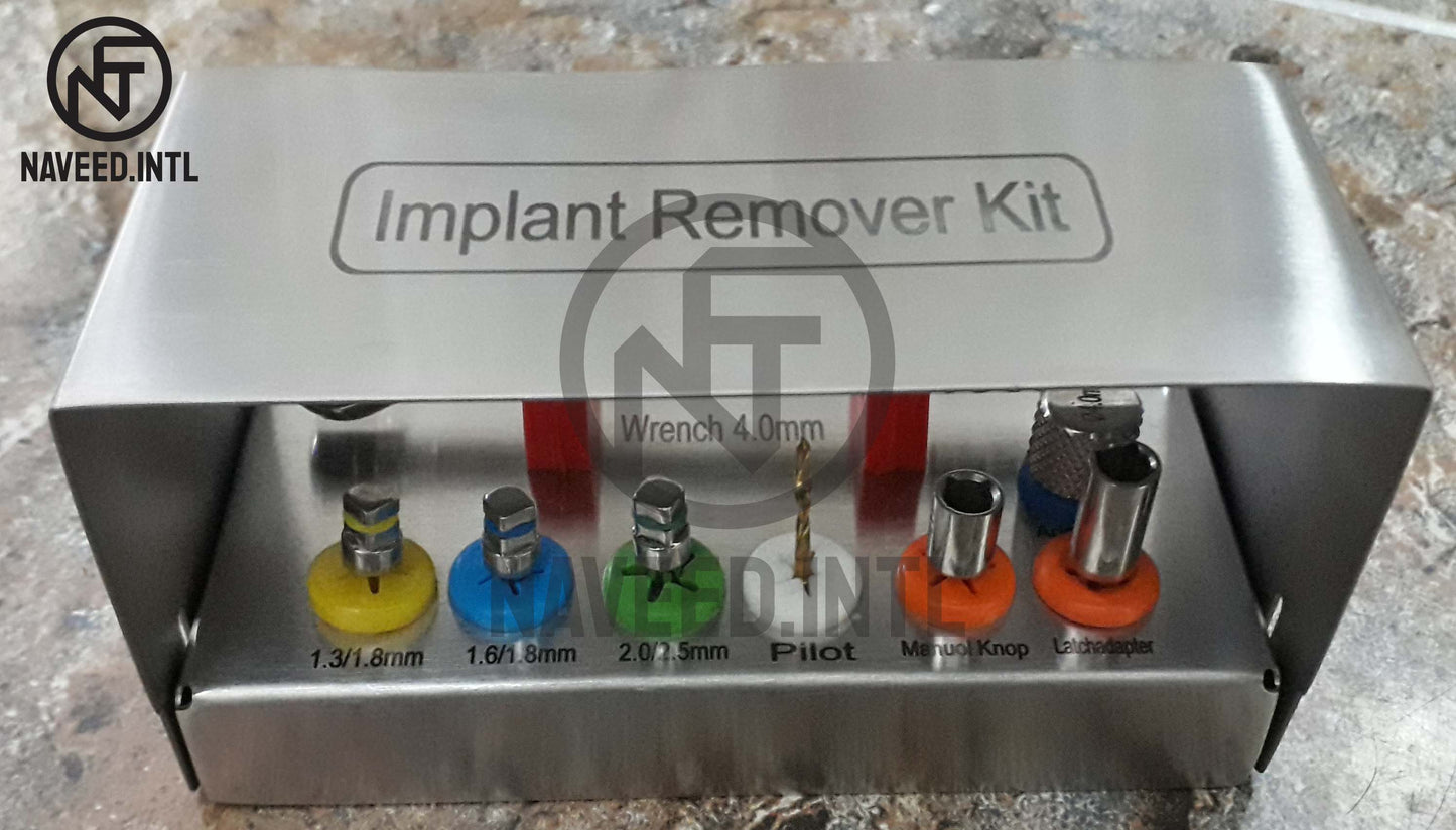 Dental Implant Remover Kit 8 Pieces – Screw Hex Driver, Pilot Drill & Ratchet Wrench | Complete Implant Removal Instrument Set