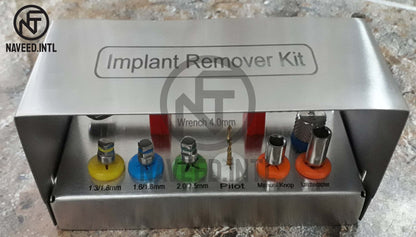Dental Implant Remover Kit 8 Pieces – Screw Hex Driver, Pilot Drill & Ratchet Wrench | Complete Implant Removal Instrument Set