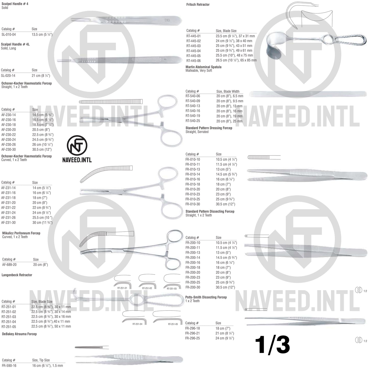Stomach Surgery Set 1/3 – Scalpel Handles, Ochsner-Kocher Forceps, Mikulicz Peritoneum Forcep, Langenbeck Retractor, Fritsch Retractor, Martin Abdominal Spatula, Standard Pattern and Potts-Smith Dissecting Forceps by Naveed International