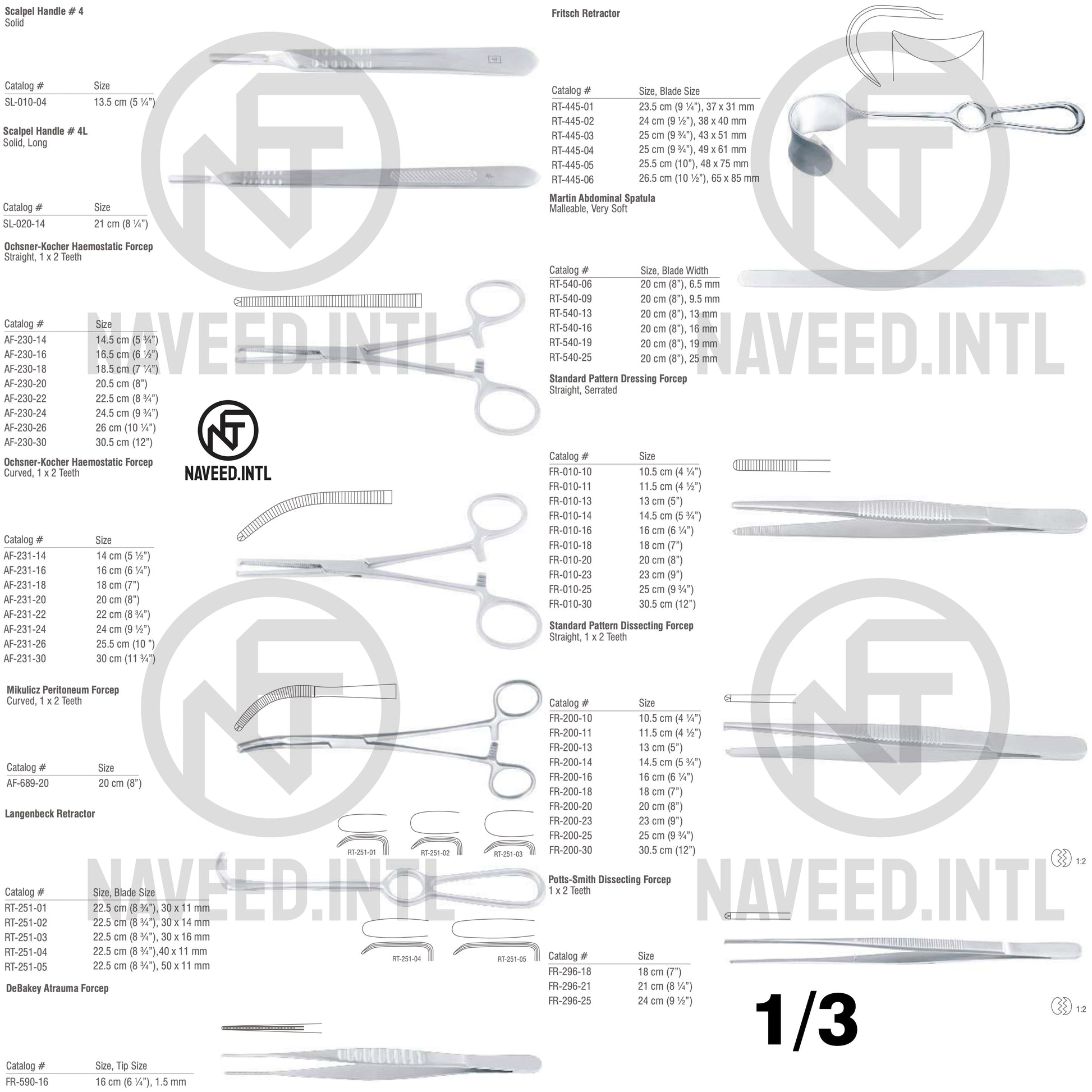 Stomach Surgery Set 1/3 – Scalpel Handles, Ochsner-Kocher Forceps, Mikulicz Peritoneum Forcep, Langenbeck Retractor, Fritsch Retractor, Martin Abdominal Spatula, Standard Pattern and Potts-Smith Dissecting Forceps by Naveed International