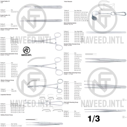 Stomach Surgery Set 1/3 – Scalpel Handles, Ochsner-Kocher Forceps, Mikulicz Peritoneum Forcep, Langenbeck Retractor, Fritsch Retractor, Martin Abdominal Spatula, Standard Pattern and Potts-Smith Dissecting Forceps by Naveed International