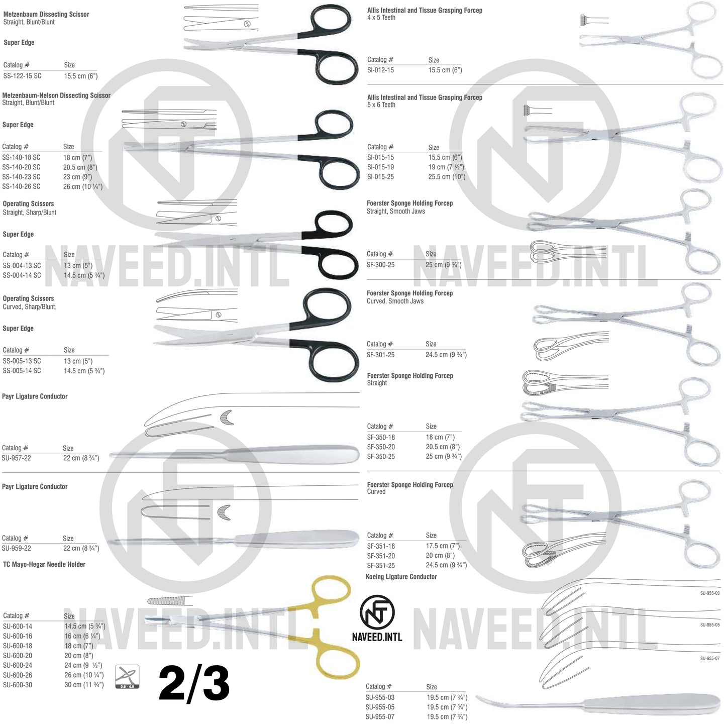 Stomach Surgery Set 2/3 – Metzenbaum & Metzenbaum-Nelson Super Edge Scissors, Operating Super Edge Scissors, Payr & Koening Ligature Conductors, TC Mayo-Hegar Needle Holder, Allis Tissue Forceps and Foerster Sponge Forceps by Naveed International