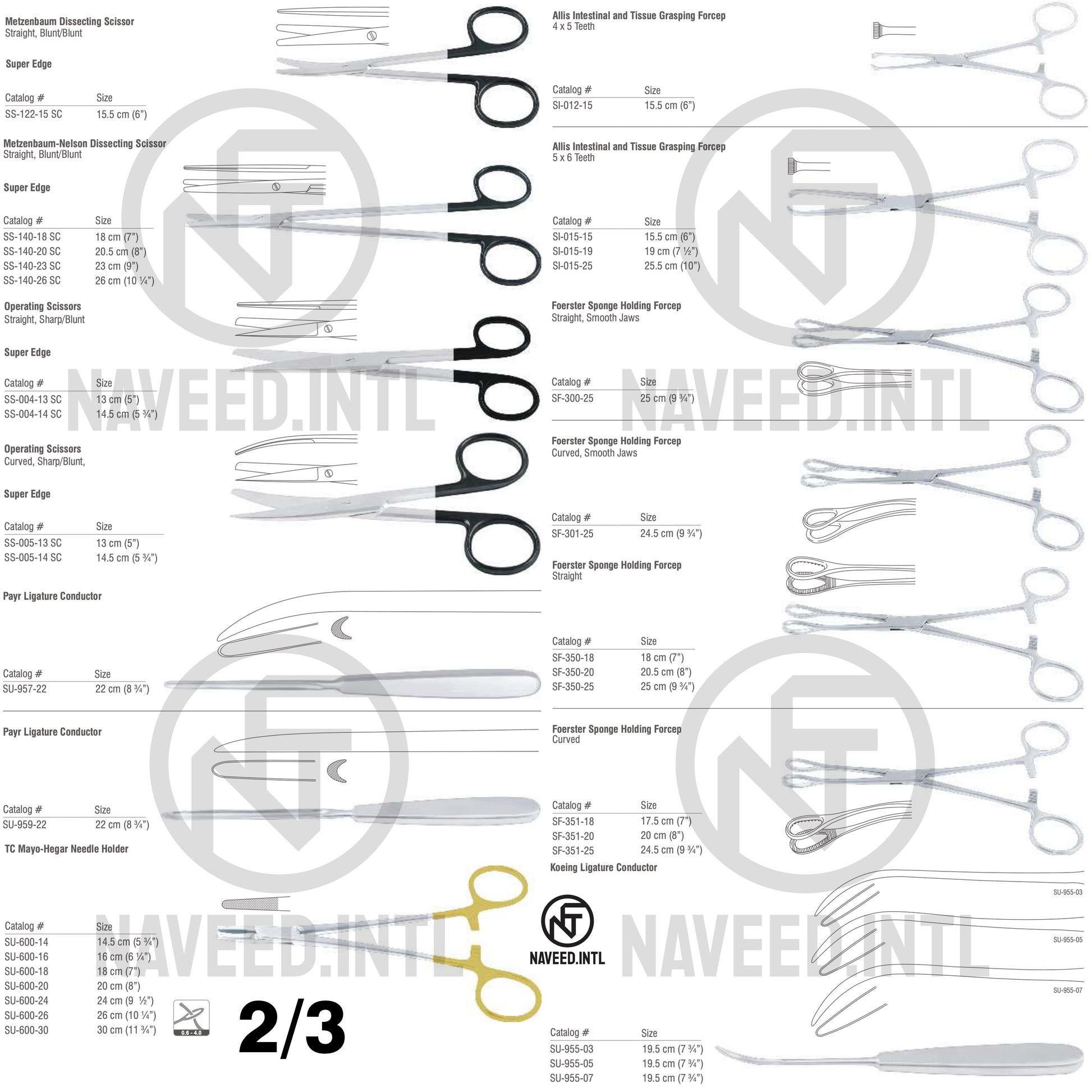 Stomach Surgery Set 2/3 – Metzenbaum & Metzenbaum-Nelson Super Edge Scissors, Operating Super Edge Scissors, Payr & Koening Ligature Conductors, TC Mayo-Hegar Needle Holder, Allis Tissue Forceps and Foerster Sponge Forceps by Naveed International