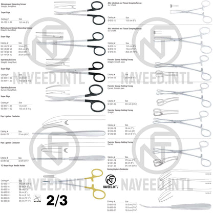 Stomach Surgery Set 2/3 – Metzenbaum & Metzenbaum-Nelson Super Edge Scissors, Operating Super Edge Scissors, Payr & Koening Ligature Conductors, TC Mayo-Hegar Needle Holder, Allis Tissue Forceps and Foerster Sponge Forceps by Naveed International