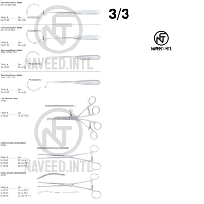 Stomach Surgery Set 3/3 – Deschamps Ligature Needles Blunt and Sharp Right and Left Hand, Lane Intestinal Clamp Straight, Kocher Atrauma Intestinal Clamps Straight and Curved in 3 Sizes by Naveed International