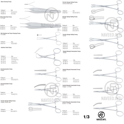 Tracheostomy Set 1/3 – Adson Dressing and Dissecting Forceps, Allis Tissue Forcep, Backhaus Towel Clamps, Crile and Halsted-Mosquito Haemostatic Forceps, Foerster Sponge Forceps by Naveed International