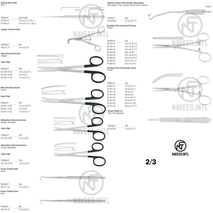 Tracheostomy Set 2/3 – Laborde Tracheal Dilator, Iterson Tracheal Hooks Sharp and Blunt, Cushing Nerve Hook, Mayo and Metzenbaum Super Edge Scissors, Rochester-Pean Forceps, Yankauer Suction Tube Complete by Naveed International